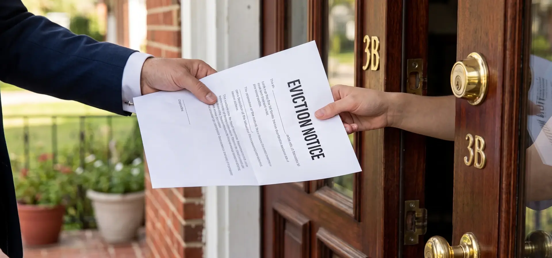 Eviction notice being handed to tenant