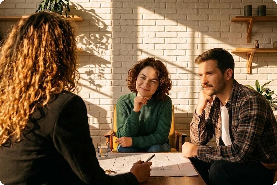 Homeowners meeting with a Home Forward advisor
