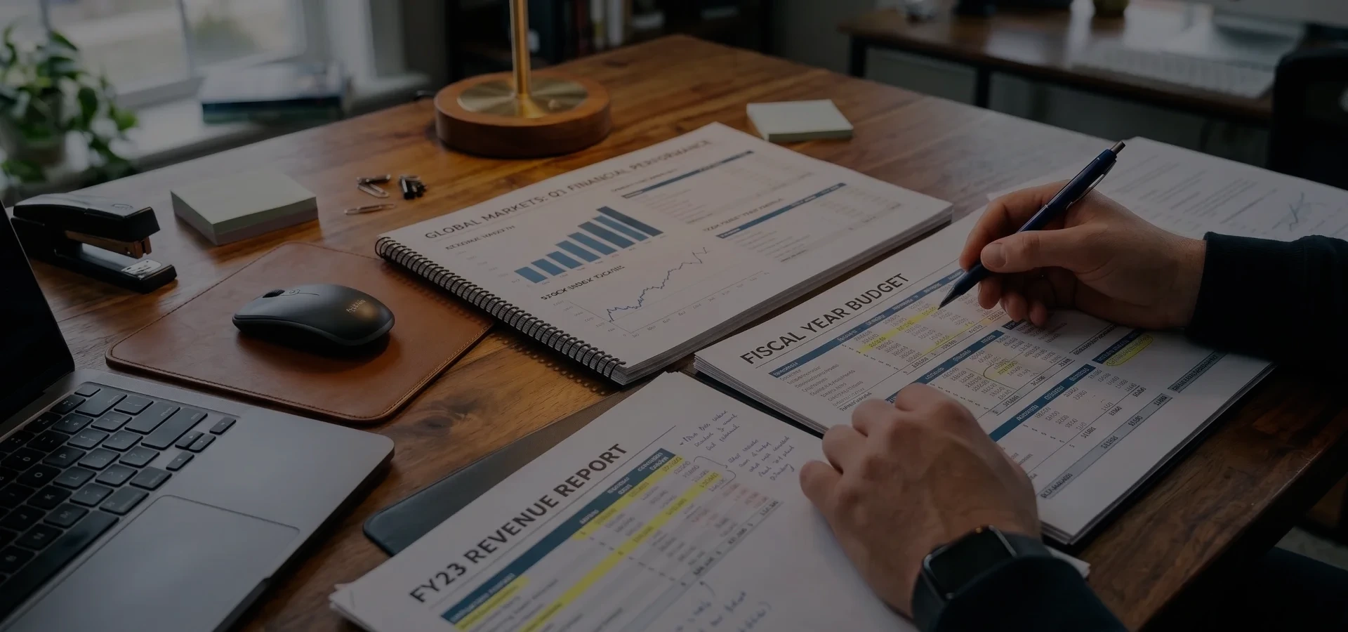Financial reports on desk